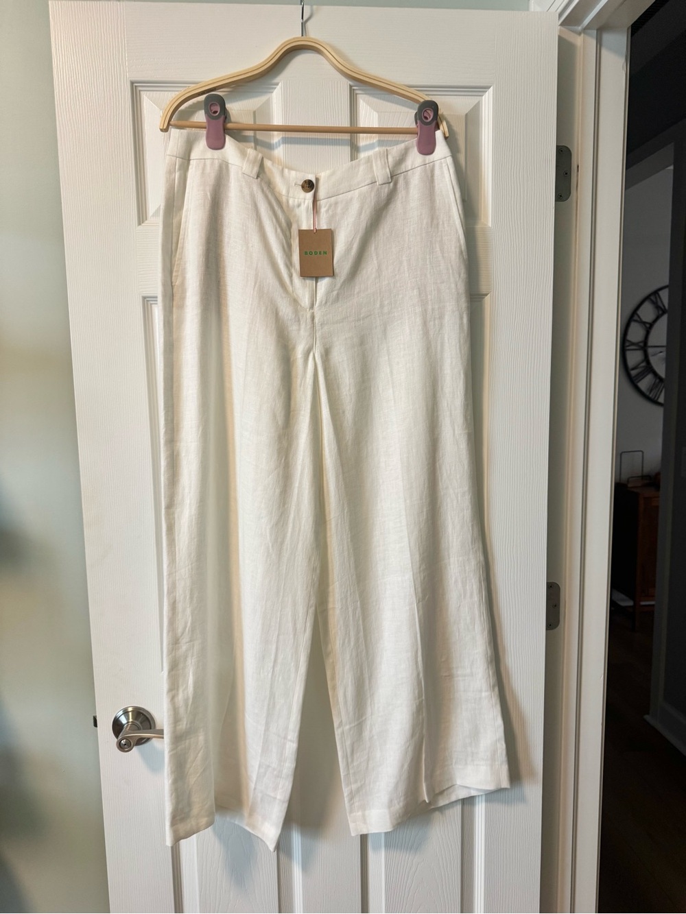 Boden Women’s Ivory Linen Wide Leg Trousers Size 10